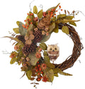 Fall Owl Wreath for Front Door 24 Inch, Autumn Natural Pine Cones Faux Eucalyptus Magnolia Leaf Berry Wreath, Fall Decor for Home Farmhouse Door Wall Window Porch Indoor/Outdoor-Ruum Studio Home