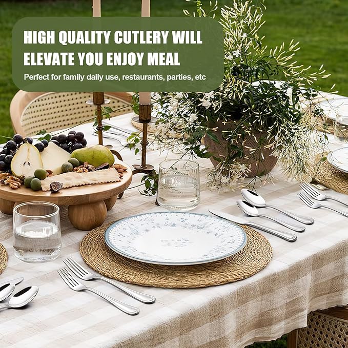 40 Piece Silverware Set for 8, Terlulu Stainless Steel Flatware Set, Mirror Polished Cutlery Set Utensil Set, Tableware Include Forks Spoons Knives for Home Restaurant, Beaded Handle, Dishwasher Safe-Ruum Studio Home