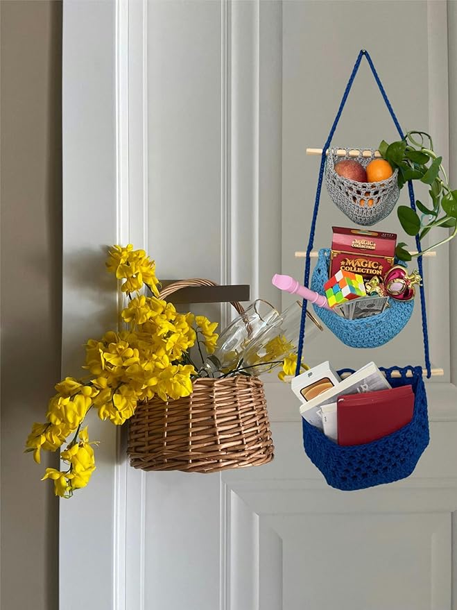 Hanging Fruit Basket, 3 Tier Cotton Macrame Produce Basket for Kitchen, Indoor Planter Hangers.-Ruum Studio Home