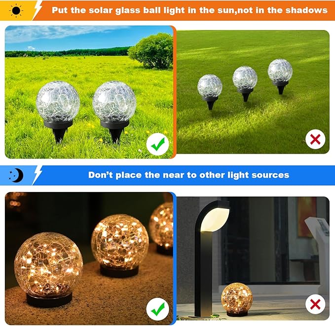 Solar Globe Lights Outdoor Waterproof-Solar Balls-Solar Garden Lights-Orbs for Outside 4 Pack Cracked Glass Ball for Lawn Patio Yard Backyard Decorations-Ruum Studio Home