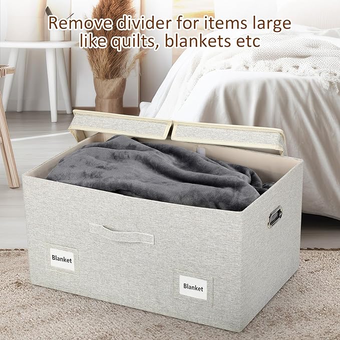 75 Quart Extra Large Decorative Collapsible Storage Bins with Lids, 1 Pack Beige Stackable Boxes-Ruum Studio Home