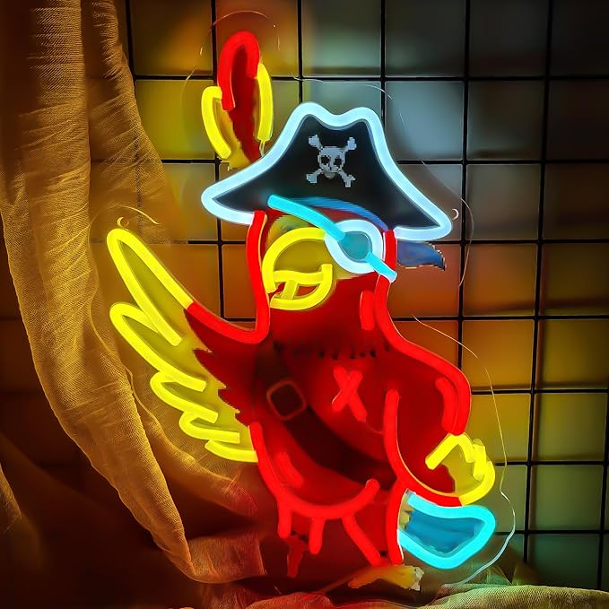Pirate Parrot Neon Light - Pirate LED Light Wall Decor Ideal for Pirate Party Decorations Gifts for Friends-Ruum Studio Home