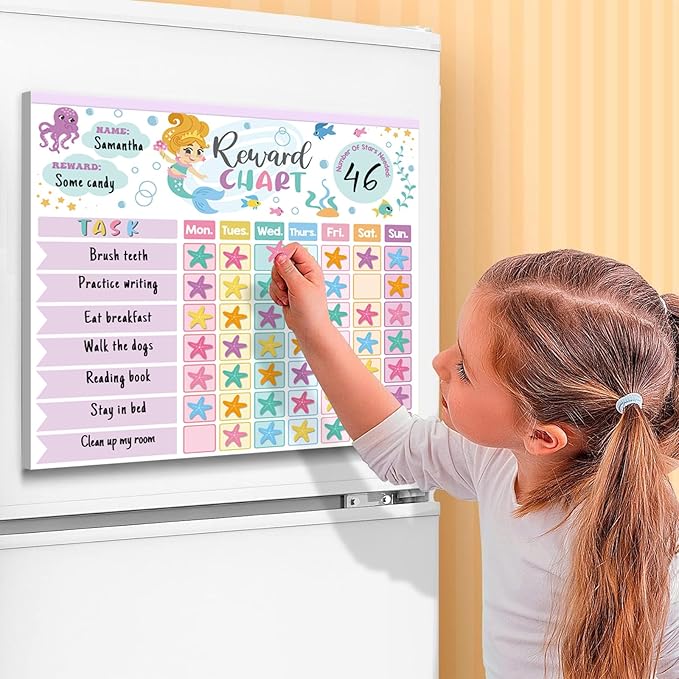 Reward Chart for Kids,Magnetic Behavior Chore Chart for Kids at Home,26 Mermaid Chore Charts,1960 Diamond Stickers,56 Reward Stickers,Incentive Chart to Develop Responsibility and Good Habits,Mermaid-Ruum Studio Home