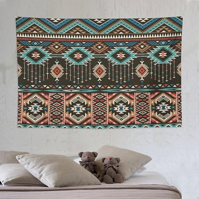 HZOHNAGO Aztec Tapestry Turquoise Blue and Brown and Native American Tribal Pattern Printed Wall Tapestry Wall Hanging for Bedroom Living Room Dorm 90" W x 60" H-Ruum Studio Home