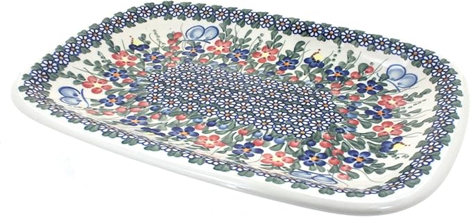 Blue Rose Polish Pottery Garden Butterfly Large Rectangular Serving Platter-Ruum Studio Home