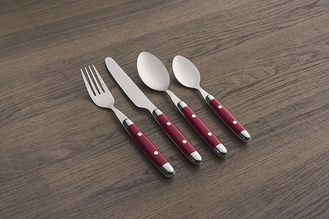 Cambridge 07216CBWD32R Jubilee Red 16-Piece Flatware Set, Thick Handles-Ruum Studio Home