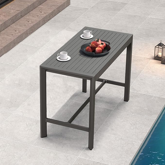 PURPLE LEAF 39.1'' Rectangle Outdoor Patio Counter Height Dining Table, Durable Aluminum Bar Height Pub Table for Counter Bar Stool, Water-Proof Tall Dining Table with Sturdy Legs, Grey-Ruum Studio Home