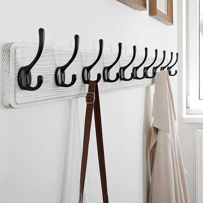 SKOLOO Farmhouse Style Large Wall Mounted Coat Rack-38.6'' Long, Pine Solid Wood Coat Hook Hanger - 10 Hooks for Hanging Clothes Robes Towels Coats-Ruum Studio Home