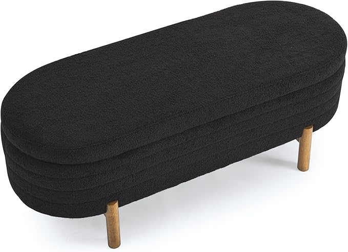 Furniliving 46” Storage Benches, End of Bed Bench with Button-Tufted Large Upholstered Storage Ottoman Teddy Window Bench with Storage Shoe Cabinet Bench, for Bedroom, Entryway, Closet, Black-Ruum Studio Home