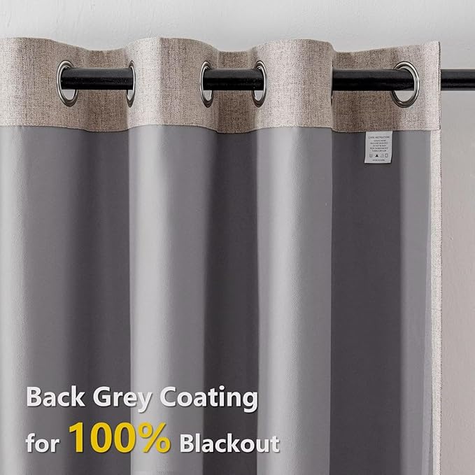 Linen Curtains 108 Inches Long 2 Panels Set, 100% Blackout Curtains Textured Thermal Insulated, Grommet Light Blocking Drapes for Living Room Bedroom Luxury Decor(52W × 108L inch, Linen)-Ruum Studio Home