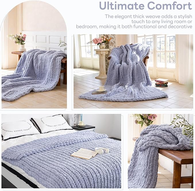 Chunky Knit Blanket - Luxury Soft Cozy 50 * 60 Throw Blanket,100% Woven Blanket Rope Knot Throw Blanket for Couch, Sofa, Home Decor, Gift - Machine Washable（Grey）-Ruum Studio Home