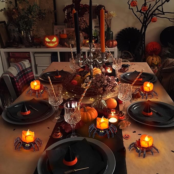 6 Pack Halloween Flameless Candles Battery Operated LED Spider Tealight Candles for Halloween Home Decorations, Light Up Halloween Decorations Indoor for Table Party Office Fireplace Halloween Gifts-Ruum Studio Home