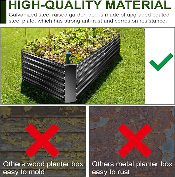 EDOSTORY Metal Raised Bed Garden Bed Kit, 6x3x2ft Tall Galvanized Planter Raised Garden Boxes Outdoor, Large Metal Raised Garden Beds for Flowers, Vegetables, Herbs-Ruum Studio Home