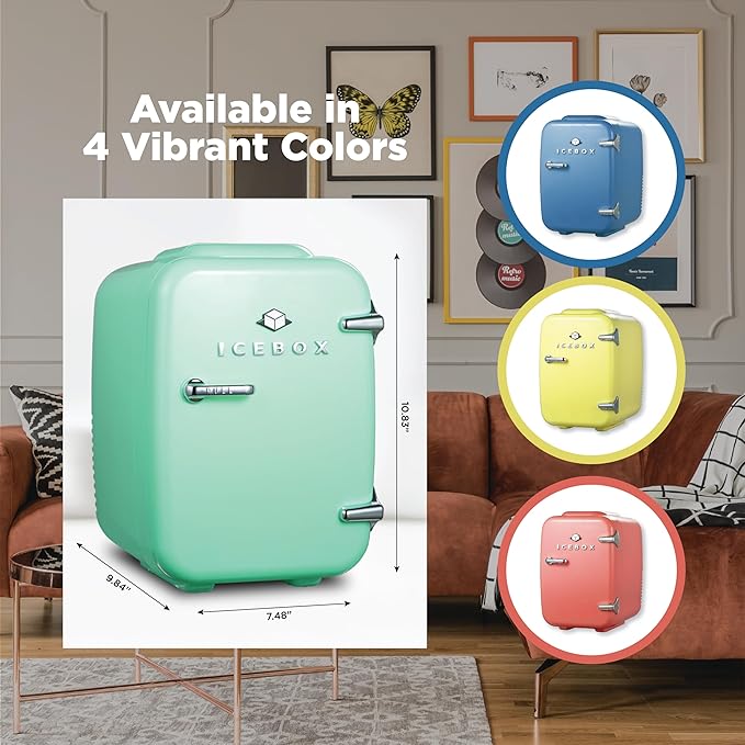 IBMF4MNT Fridge for Bedroom, Skincare, Portable Cooler & Warmer for Makeup, for Office & Home Refrigerator, Mini (4 L / 6-Can), Mint Green-Ruum Studio Home