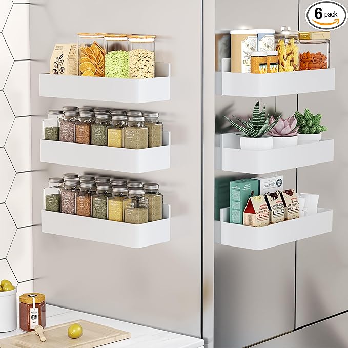 Magnetic Spice Rack for Refrigerator, Kitchen Organizer and Storage Shelf, White (6 Pack)…-Ruum Studio Home