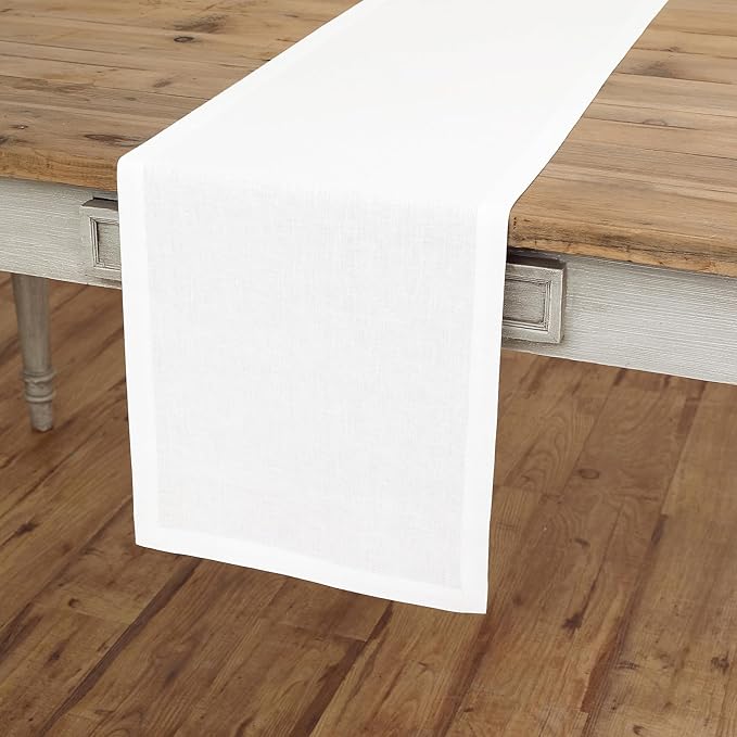 Solino Home Linen White Table Runner 36 Inches - 100% Pure Linen Small Table Runner 14 x 36 Inch Ideal for Dresser and Coffee Tables - Fall, Autumn, Halloween, Thanksgiving - Fete-Ruum Studio Home