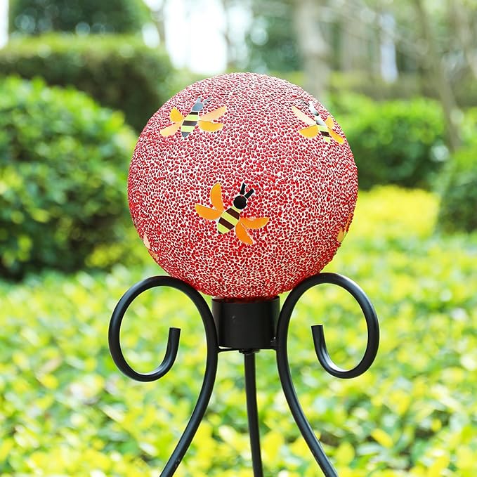 VCUTEKA Gazing Ball, 8" Glass Gazing Balls Sphere for Garden Lawn Outdoor Ornament Yard Decorative, Bee-Ruum Studio Home