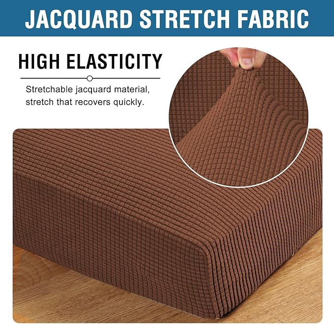 H.VERSAILTEX Super Stretch Individual Seat Cushion Covers Sofa Covers Couch Cushion Covers Slipcover Sets Thick Jacquard Textured Twill Fabric (1 Piece Loveseat Cushion Cover, Caramel)-Ruum Studio Home