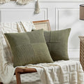 Fancy Homi 2 Packs Olive Green Samll Decorative Throw Pillow Covers 14x14 Inch with for Couch Bed Sofa, Rustic Farmhouse Boho Home Decor, Soft Corss Patchwork Corduroy Square Cushion Case 35x35 cm-Ruum Studio Home