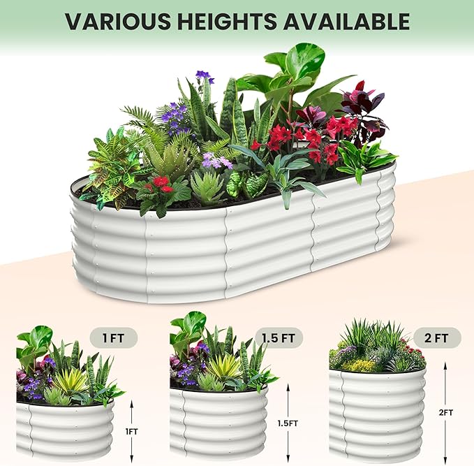 2 Pcs 6x3x1ft Oval Raised Garden Bed, Galvanized Raised Beds,Open-Ended Base Metal Raised Planter Beds,Garden Bed Outdoor,Planter Raised Boxes for Vegetables, Flowers,Tool-Free Asse,White-Ruum Studio Home