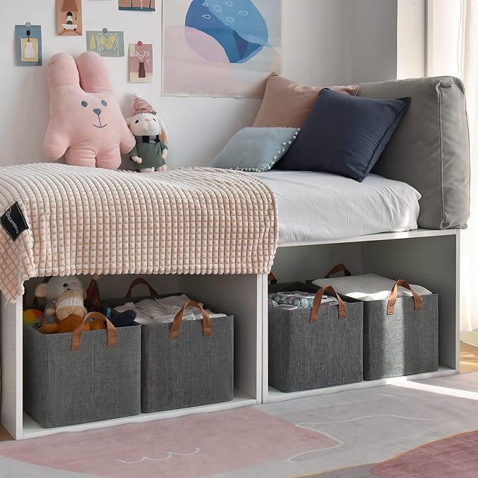 GRANNY SAYS Closet Storage Baskets, Collapsible Fabric Storage Bins with Metal Frame, Clothes Organizer Bins, Extra Large Baskets for Shelves, Dark Gray, 4-Pack-Ruum Studio Home