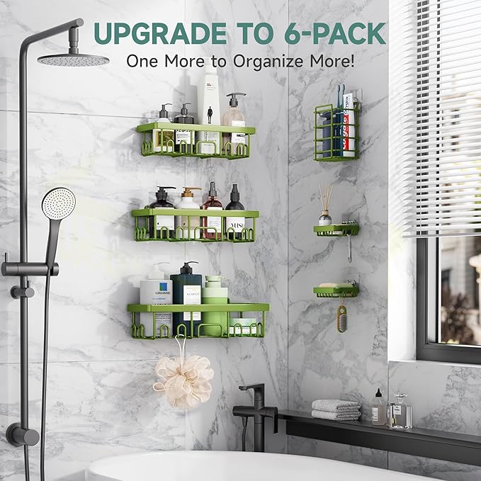 Veken Rustproof & Waterproof Shower Caddy 6-Pack, No Drilling Adhesive Shelves Rack with Soap Holder, Large Capacity Bathroom Organizers and Storage, Wall-Mounted Kitchen & Home Decor-Ruum Studio Home