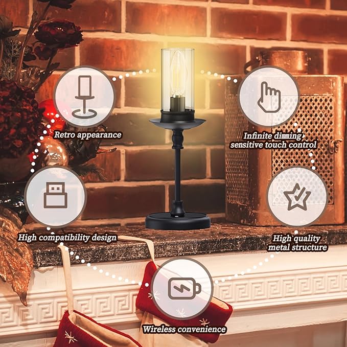 Vintage Cordless LED Candle Table Lamp Rechargeable Battery Powered Lamp, Touch Control, Metal Finish, Suitable for Bedroom, Dining Room, Wedding, Thanksgiving, Christmas, Wedding, Party, Birthday-Ruum Studio Home