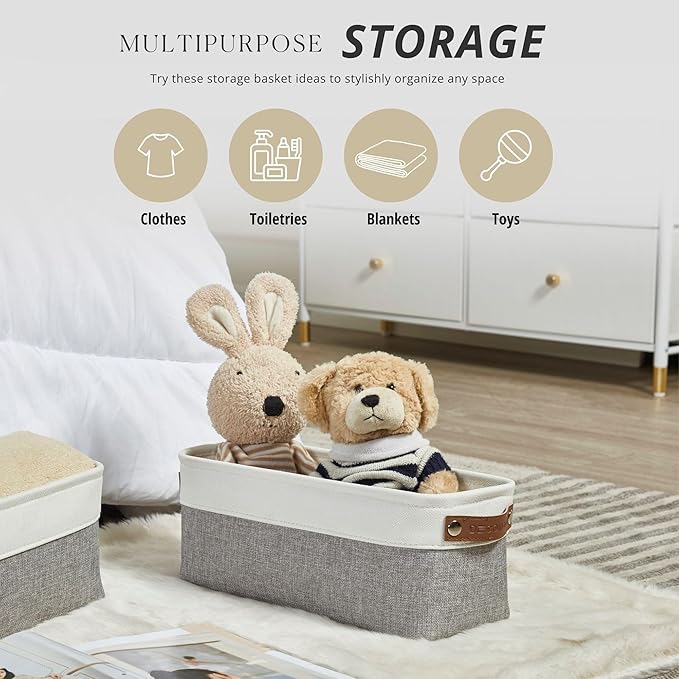 DECOMOMO Narrow Storage Bins Small Baskets for Organizing Bathroom, Toilet Tank, Towel Storage, Entryway, Gifts (Grey and White - Set of 4)-Ruum Studio Home