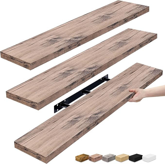 Sorbus Floating Shelves for Wall - 48 Inch Long Bathroom Shelves, Wall Decor for Bedroom, Kitchen, Living Room & Book Storage - Mounted Floating Shelf with Invisible Brackets (Mahogany, 3 Pack)-Ruum Studio Home
