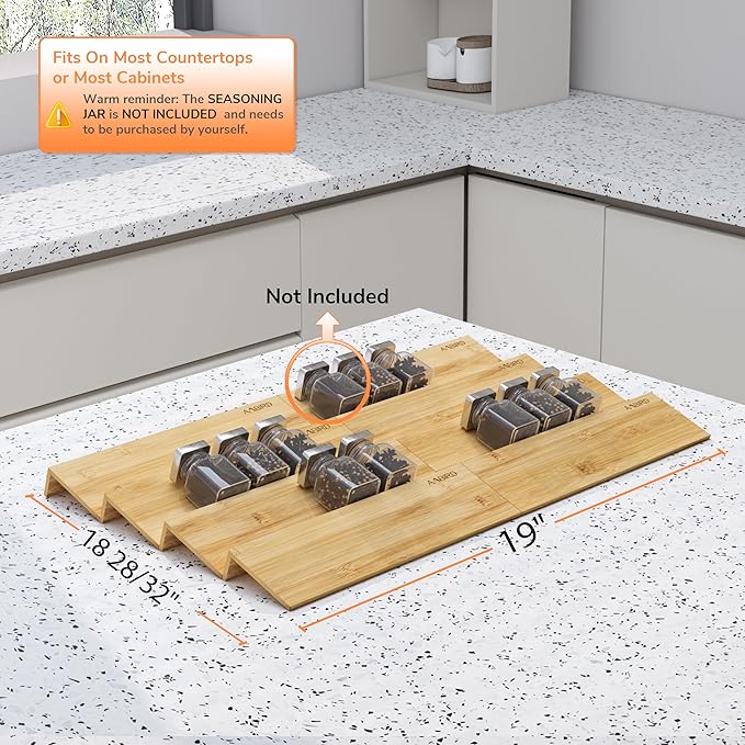 AMBIRD Bamboo Spice Drawer Organizer with Non-slip Mat,4 Tier - 2 Set Jar Spice Rack Tray From 9.5''to 19'', Seasoning Organizer for Kitchen,Cabinet,Drawers,Countertop-Ruum Studio Home