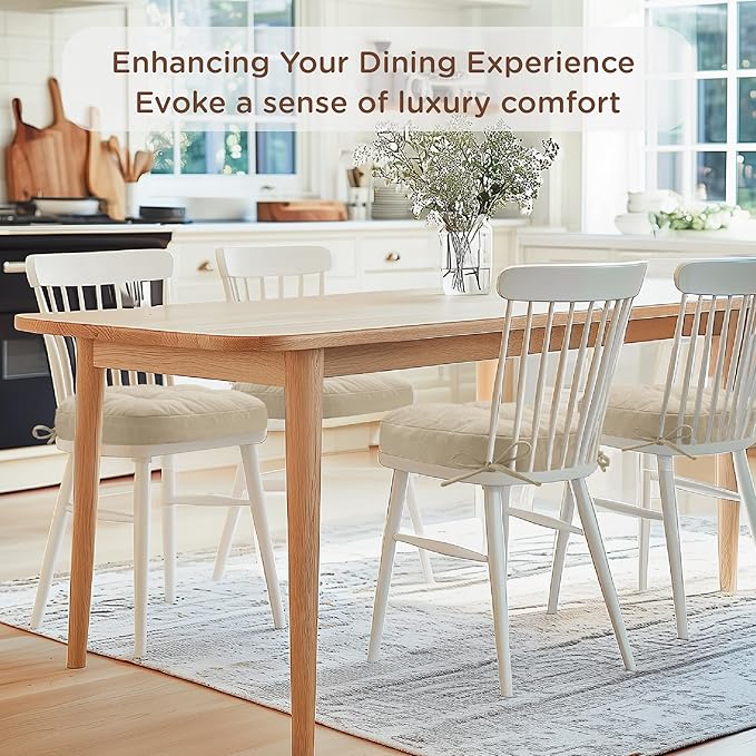 Codi 6 Pack Dining Chair Cushions, Thick Chairs Pads for Indoor Kitchen Room - Washable, Non-Slip Seat Cushion with Ties, 16.5"x16.5"x 3.5", Set of 6, Beige-Ruum Studio Home