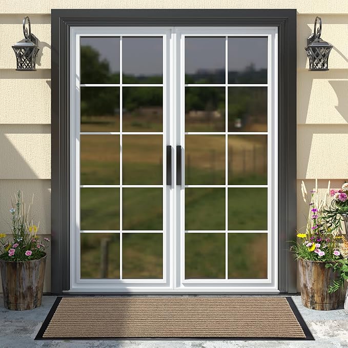 Yimobra Front Door Mat Outdoor Indoor Entrance, 100% Waterproof All-Season All Weather Doormat, Welcome Matt Outside Entry, Non Slip, Low Profile, Heavy Duty Patio Porch Floor Mats,47 x 24,Khaki-Ruum Studio Home