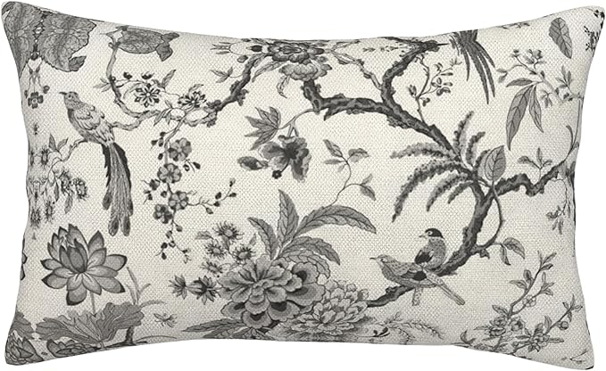 CXMEIFLY Spring Floral Birds Pillow Covers 12 x 20 Inch Set of 2 for Chinoiserie Flowers Decor Throw Pillows Black and White Plant Outdoor Decorative Cushion Cases for Couch Bed Decorations-Ruum Studio Home
