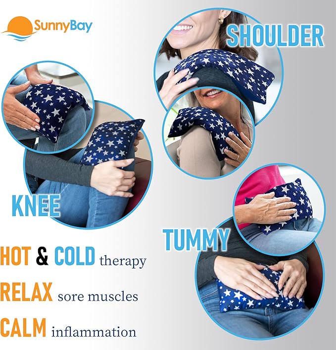 SunnyBay Small Microwave Heating Pad, Microwavable Versatile Cold/Heated Neck and Shoulder Wrap for Back Pain and More, Moist Heat Cotton-Fleece Pad, 6x11 Inches, Blue-Stars, Pack of 2-Ruum Studio Home