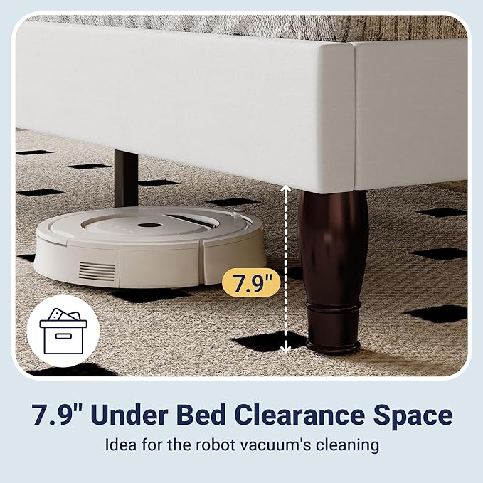 Allewie King Bed Frame with Adjustable Velvet Tiara Headboard, Upholstered Diamond Button Tufted Platform Bed, Wood Slats Support, No Box Spring Needed, Mattress Foundation, Easy Assembly, White-Ruum Studio Home