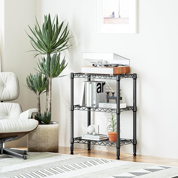 750 lbs 3 Tier Shelf Metal Storage Shelves Wire Rack Closet Organizers with PP Board for Garage Kitchen Bathroom Laundry Black 11.8" D x 21.7" W x 28.6" H-Ruum Studio Home