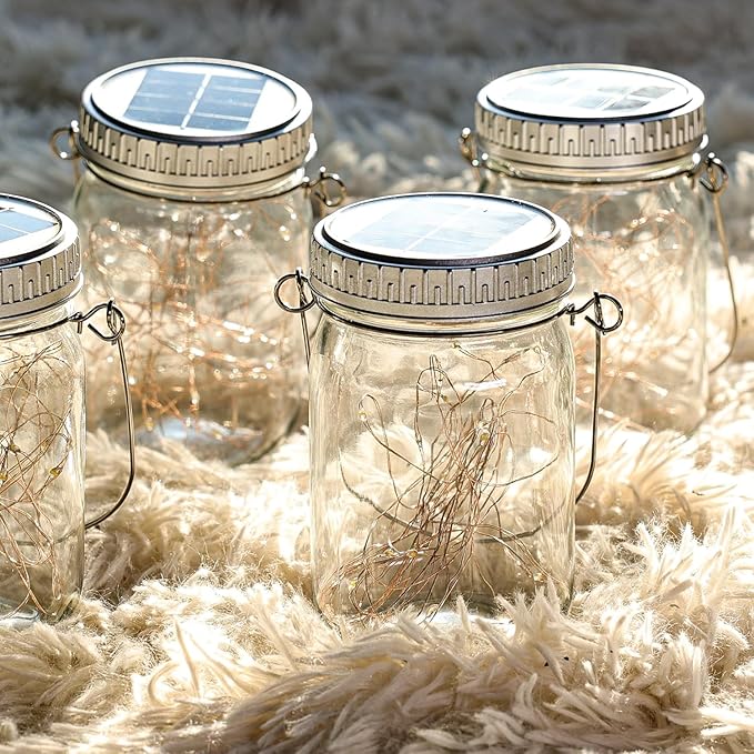 Cooo 6 Pack Solar Lanterns Outdoor Waterproof Upgraded Crystal Glass Solar Mason Jar Lights 30 LED 215% Larger SolarPanel, Anti-Rust Lid Hanging Outdoor Lanterns for Patio Garden Porch-Ruum Studio Home