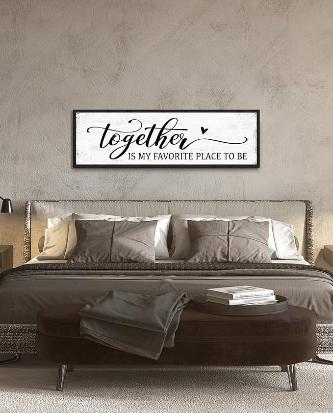 Together is My Favorite Place to Be Sign: Couples Bedroom Wall Decor Above Bed Modern Framed Farmhouse Rustic Family Signs Master Bedroom Wall Decor Hanging Wall Plaques with Sayings 12" x 40"-Ruum Studio Home