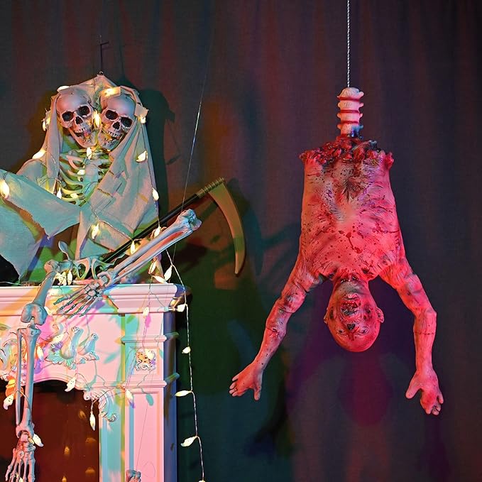 AW 37" Halloween Half Body Prop Skinned Hanging Corpse Torso Haunted House Party Indoor Outdoor Decoration 2025-Ruum Studio Home