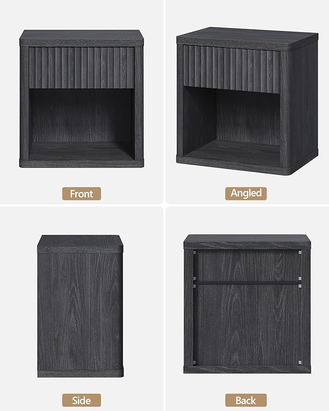 SICOTAS Night Stand Nightstand with Drawer Storage Fluted Bed Side Table End Table Large Modern Wide Bedside Mid Century Night Stands for Bedroom Living Room Sofa Couch Home Office, Dark Grey Alder-Ruum Studio Home