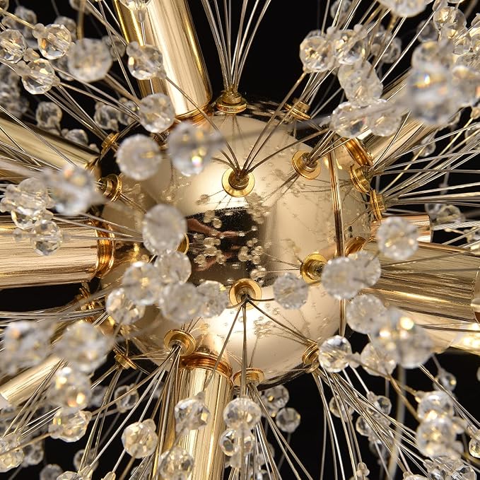 Modern Sputnik Chandeliers for Dining Room, Gold Dandelion Ceiling Hanging Lamp, Round Crystal Beaded Pendant Lights for Bedroom Living Room Farmhouse Kitchen Island (Gold 9Lights)-Ruum Studio Home