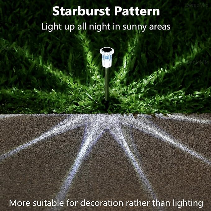 DenicMic Solar Lights Outdoor 15 Pack Waterproof 6000K Cold White LED Stainless Steel Stake for Pathway Yard Garden Driveway Solar Powered Outside Decor-Ruum Studio Home