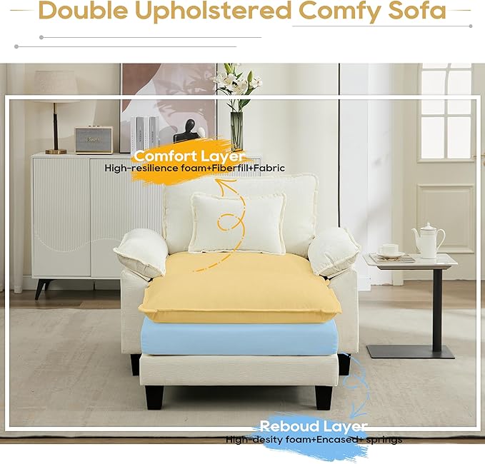 URRED Modular Sectional Sofa Comfy Cloud Couch, Modern Chenille Sofa Sleeper Deep Seat Couches with Ottoman/Pillows for Living Room (White, 53''- Ottoman)-Ruum Studio Home