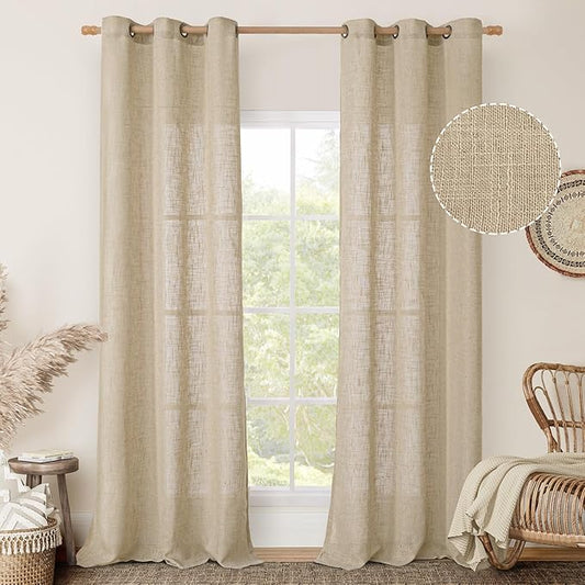 LAMIT Linen Blended Curtains for Bedroom, Linen Textured Light Filtering Drapes Bronze Grommet Boho Burlap Panels for Farmhouse/Living Room, 2 Panels, 38 x 84 Inch, Brown-Ruum Studio Home