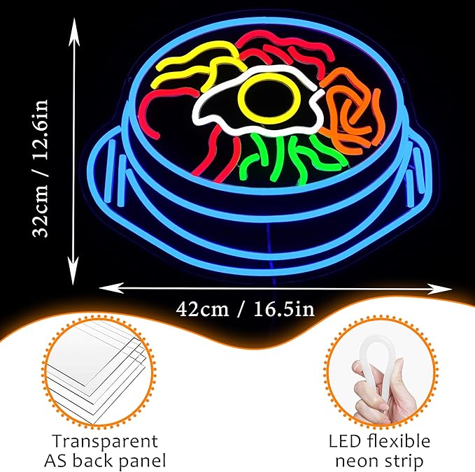 LISIGNVE Bibimbap Neon Sign USB Korean Food Led Light Up Sign Korean Bibimbap Neon Light for Restaurant Kitchen Diner Room Business Wall Decor(16.5”*12.6”)-Ruum Studio Home