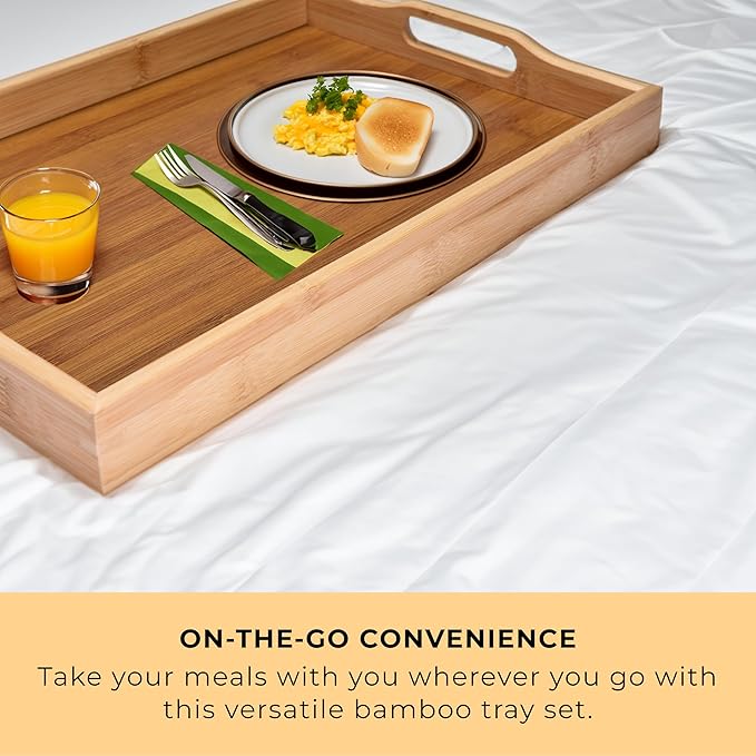 Prosumers Choice Wooden Tray - Light Brown Serving Trays with Handles - Nesting Design for Space Saving - Wooden Serving Tray for Food, Drinks, Snacks - Set of 3-Ruum Studio Home