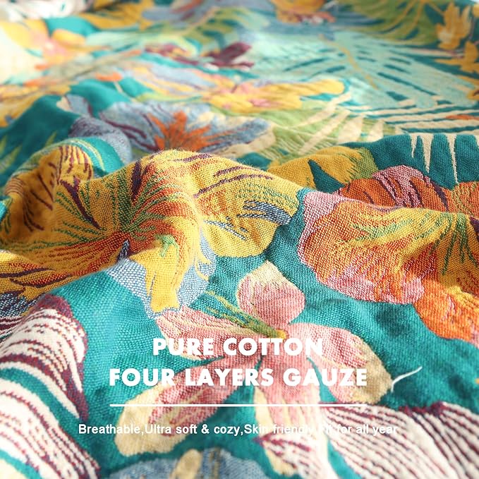 MSGKV Cotton Bed Blanket for Couch and Sofa Blankets for Living Room Bedroom Reversable Florals Throw 80"x90" Breathable Cozy Boho Blankets-Ruum Studio Home