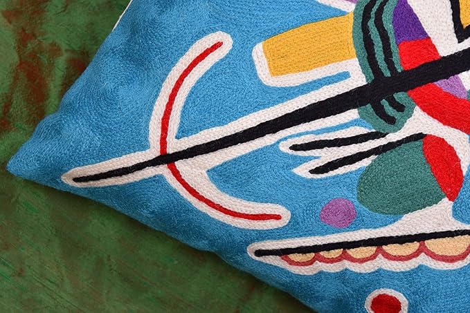 Kandinsky Modern Pillow Cover - Blue Painting | Abstract Throw Pillows | Modern Chair Cushion| Contemporary Accent Pillows | Mid Century Chair Cushions | Handmade Wool Size 18x18-Ruum Studio Home