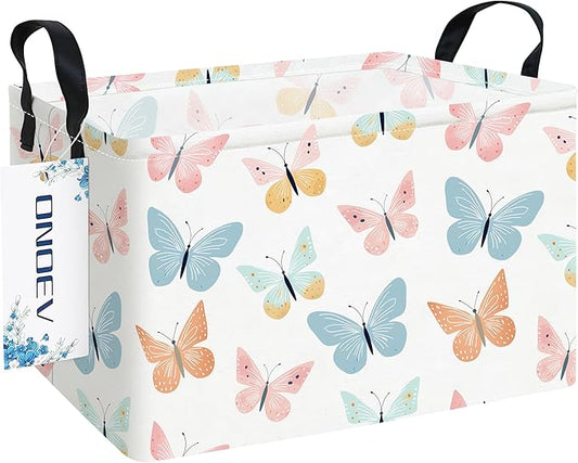 Rectangular Folding Laundry Basket,waterproof Canvas Basket,gift basket,Suitable for children's room,Office,Clothes,Toys Storage(Colorful butterfly)-Ruum Studio Home
