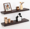 RICHFOCUS Live Edge Elm Floating Shelves - 30" W x 9.3" D Rustic Solid Wood Wall Shelves with Invisible Bracket, Wall-Mounted for Living Room, Bedroom, Kitchen Storage & Display, Set of 2, Walnut-Ruum Studio Home